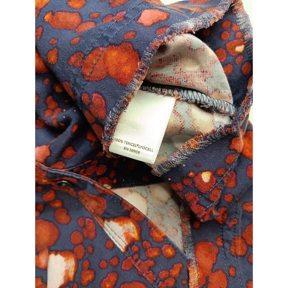 Westbound Boho Rugged Printed Raw Hem 3/4 Sleeve Button Up Rustic Tencel Medium - Picture 3 of 11